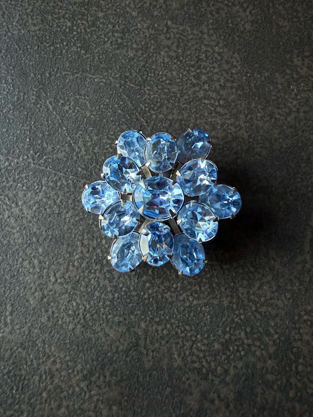 Vintage Pale Blue Rhinestone Floral Brooch